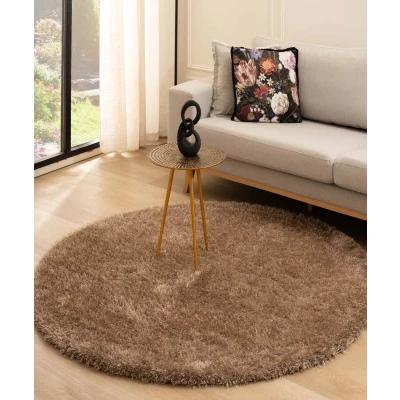 Afbeelding van Rond Hoogpolig Vloerkleed Velvet Posh Beige 80 Cm