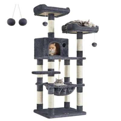 Afbeelding van Feandrea Klimboom 143 cm, Stevige Kattenboom met Kattenhuis, lichtgrijs PCT15W