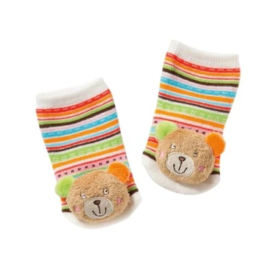 Afbeelding van Fehn Teddy Babysokken met rammelaarfunctie en teddybeerkop, sokken ter bevordering van de motoriek, babykleding, ideaal als eerste
