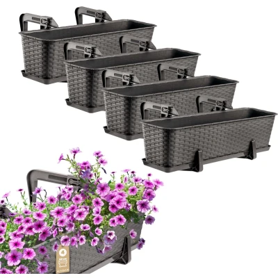 Afbeelding van KADAX Set van 4 bloembakken voor bloemen en kruiden, duurzaam kunststof, balkon (60 cm, bruin)