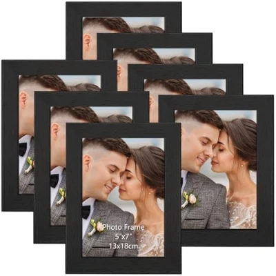 Afbeelding van fotolijst, 13 x 18 cm, met glasplaat, set van 7, zwarte wand en tafelfotolijst, fotolijst voor slaapkamer, woonkamer, werkkamer enz