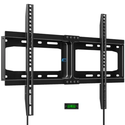 Afbeelding van Vaste tv muurbeugel met laag profiel voor de meeste 32 75 inch platte tv&#039;s, VESA max 600 x 400 mm tot 74,8 kg, geschikt houten nagels van 40,6 61 cm, uniek riemontwerp snelvergrendeling