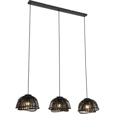 Afbeelding van QAZQA pua Oosterse Hanglamp eettafel voor boven de in eetkamer 3 lichts L 120 cm Zwart Woonkamer Slaapkamer Keuken