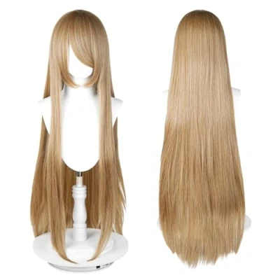 Afbeelding van cosplay pruik, 100 cm, universele pruik voor feest, dagelijks gebruik, festival en Halloween, ideaal tv, films personages (lichtbruin)