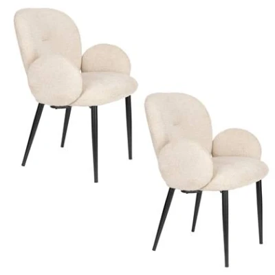 Afbeelding van Housecraft living Alaz Eetkamerstoelen met armleuning Off white Set van 2