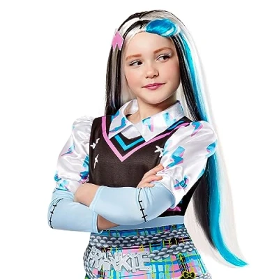 Afbeelding van Rubies Monster High Frankie Stein Pruik Kind Zwart / Wit One Size Halloween Verkleedkleding
