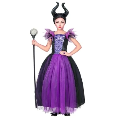 Afbeelding van Widmann Heks &amp; Spider Lady Voodoo Duistere Religie Kostuum Malefica Doornroosje Boze Stiefmoeder Meisje Paars, Zwart Maat 104 Carnavalskleding Verkleedkleding