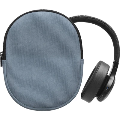 Afbeelding van kwmobile headset case geschikt voor JBL Tune 600 / 500BT 510BT 450 hoes 22,5 x 17 cm Koptelefoon cover met rits Neopreen en ribfluweel In vintage blauw