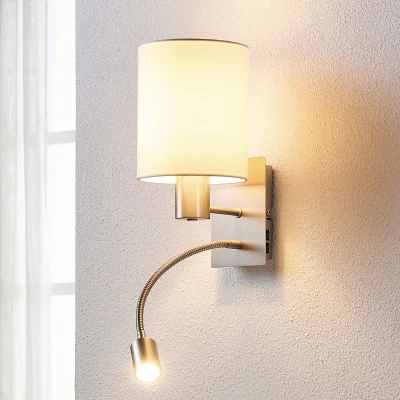 Afbeelding van Lindby wandlamp Shajan, 29 cm, textiel, E27, LED leeslampje