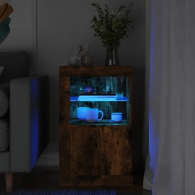 Afbeelding van Bijzetkast met LED bewerkt hout gerookt eikenkleurig