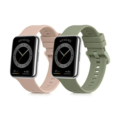 Afbeelding van kwmobile 2x armband geschikt voor Huawei Watch Fit 2 Bandjes fitnesstracker in oudroze / pastelgroen