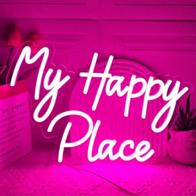 Afbeelding van My Happy Place Led neonlichtbord voor wanddecoratie, kunstdecoratie, dimbaar, kamerdecoratie, verjaardagsfeest, bruiloft