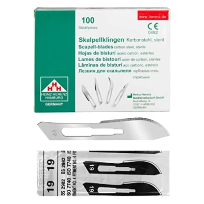 Afbeelding van Shehadeh Set van 100 scalpelmessen figuur 19 voor scalpelhouder nr. 4 afzonderlijk steriel verpakt