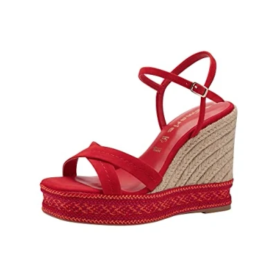 Afbeelding van Tamaris Sandalen met hoge hak, Dames, Maat: 41, Raspberry Textiel