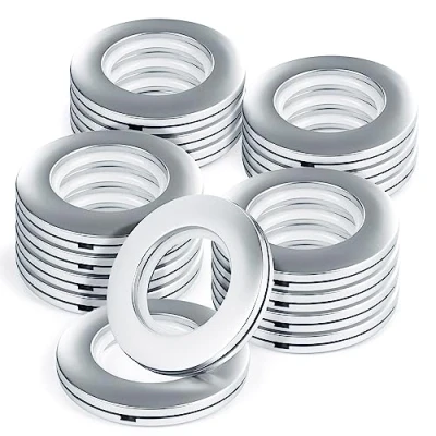 Afbeelding van WCIC 16 stuks gordijnringen met kunststof ogen, binnendiameter 40 mm, ringen voor raamgordijn, douchegordijn, garderobedeurgordijnen, mat zilver