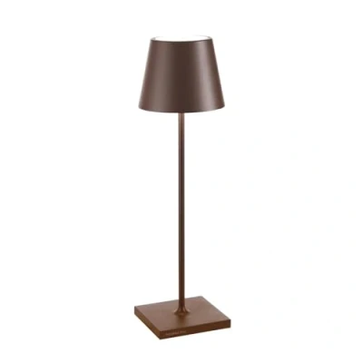 Afbeelding van Zafferano Poldina Pro Tafellamp Oplaadbare Buitenlamp Roest Bruin IP65 Spatwaterdicht Bureaulamp Snoerloos Dimbare LED Lamp Tuinlamp met Draadloos Oplaadstation 38 cm x Ø 11cm