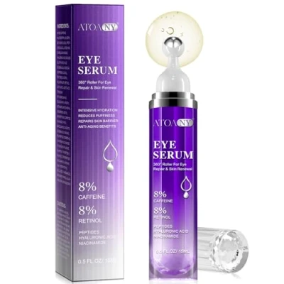 Image de Sérum pour les yeux cernes et poches avec 8% de caféine rétinol, crème anti âge 360 Eye Roller Massage Ball femmes hommes
