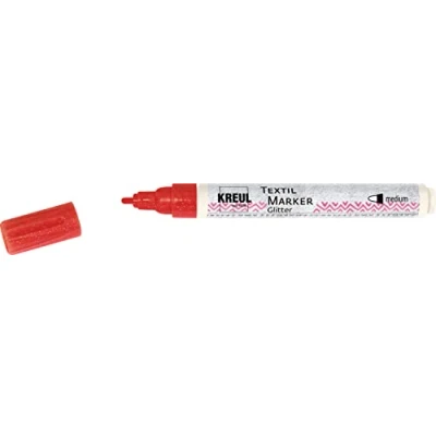 Afbeelding van Kreul 92662 glitter textielmarker, middelrood, glittereffect, lijndikte ca. 2 4 mm, voor lichte en donkere stoffen, wasbaar na bevestiging