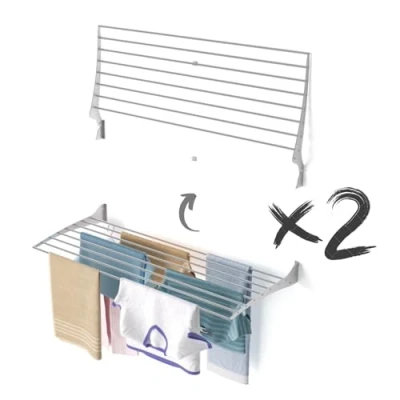 Afbeelding van foxydry Fold Droogrek voor aan de muur, uittrekbaar, verticaal, opvouwbaar, binnen en buiten, van aluminium staal (grijs sluiting bovenaan, 2 x 120)