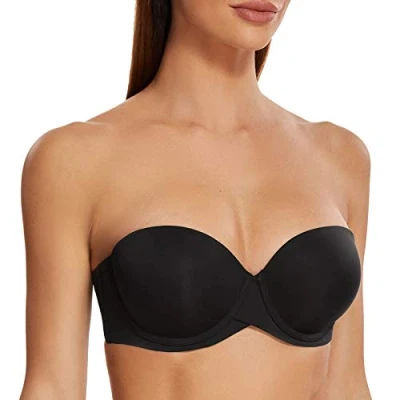 Afbeelding van MELENECA Dames push up met beugels, gevormd, strapless beha, zwart.