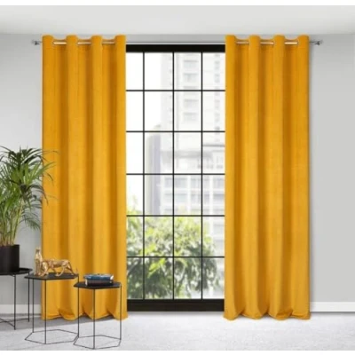 Afbeelding van Eurofirany Eliza Fluwelen gordijn met oogjes, 1 stuk, koudebescherming, voor slaapkamer, woonkamer, balkondeur, 140 x 250 cm, mosterdgeel