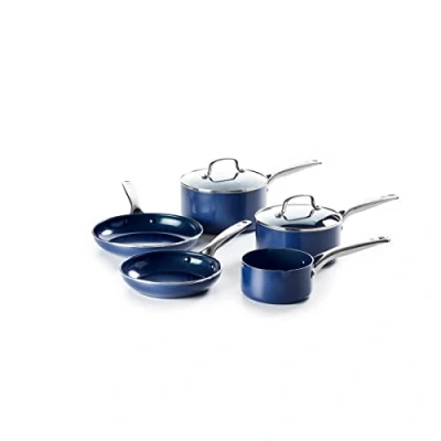 Afbeelding van Blue Diamond kookpannen set 5 delig met deksels blauw anti aanbak PFAS vrij