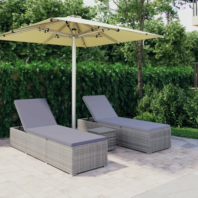 Afbeelding van 3 delige Ligbeddenset met theetafel poly rattan grijs
