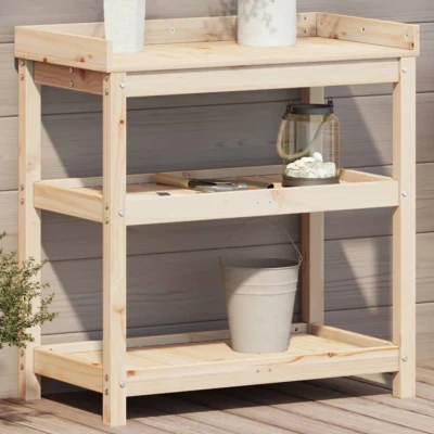 Afbeelding van Oppottafel met schappen 82,5x45x86,5 cm massief grenenhout