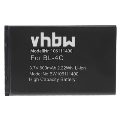Afbeelding van vhbw 600 mAh Li ion batterij (3,7 V) compatibel met mobiele telefoon, Nokia 108 Dual SIM vervanging voor BBA 07, BK BL 4C