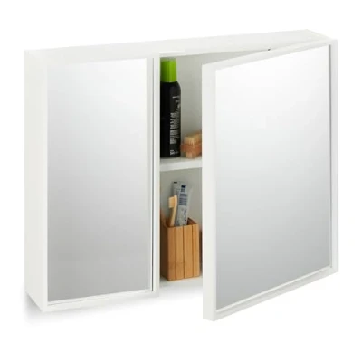Afbeelding van Relaxdays spiegelkast badkamer 2 deuren 50x65x15,5 cm ondiepe hangkast wit