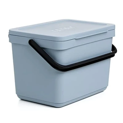 Afbeelding van TATAY organisch afvalemmer met houder, inhoud 6 liter, polypropyleen, gemaakt van 100% gerecycleerde materialen. Kleur: oceaanblauw. Afmetingen: 26,5 x 20,5 18,5 cm