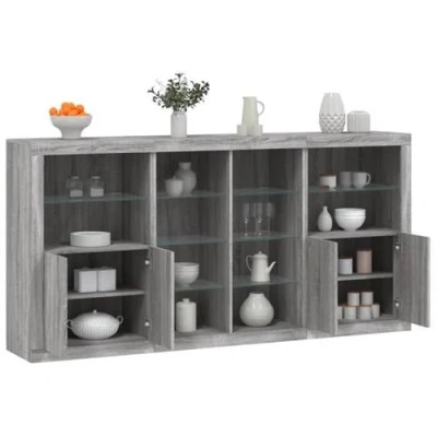 Afbeelding van vidaXL Dressoir met LED verlichting 202x37x100 cm grijs sonoma eiken