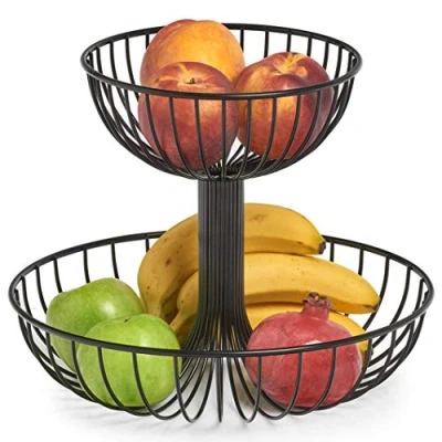 Afbeelding van 2 laags fruitschaal/fruitmand rond zwart metaal 32 cm Etageres