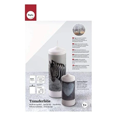 Afbeelding van Rayher 31572000 A4 transferfolie, voor het aanbrengen op kaarsen om ze te personaliseren, 1 vel in LS zak, diverse materialen, 210 x 297 mm, wit