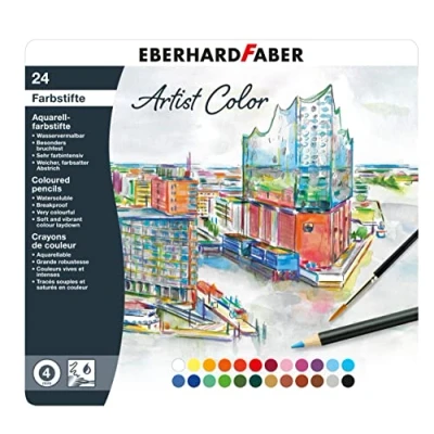 Afbeelding van 24 Aquarelpotloden Eberhard Faber in bliketui