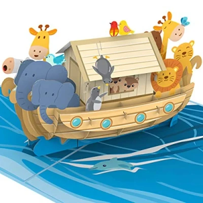 Afbeelding van papercrush® pop up kaart Ark van Noach 3D doopkaart voor meisjes en jongens wenskaart peetzoon doop geldcadeau communie kinderverjaardag
