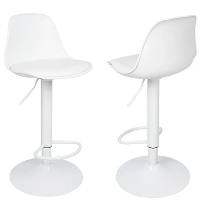 Afbeelding van LANTUS Set van 2 barkrukken met rugleuning en voetensteun, in hoogte verstelbaar 360 draaibaar, keukenbarstoelen kunststof, robuust ultra stil, B zuiver wit