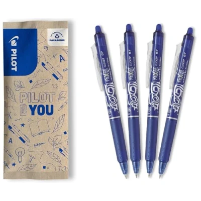 Afbeelding van PILOT Set van 4 FriXion Ball Clicker 07 uitwisbare warmtegevoelige inkt Intrekbare en navulbare rollerbalpen Blauw Medium punt