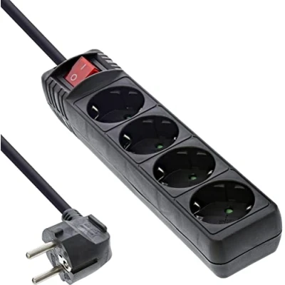 Image de Barrette d&#039;alimentation InLine® noire à 3 ports, 3x, type F, allemand avec commutateur de 5 m