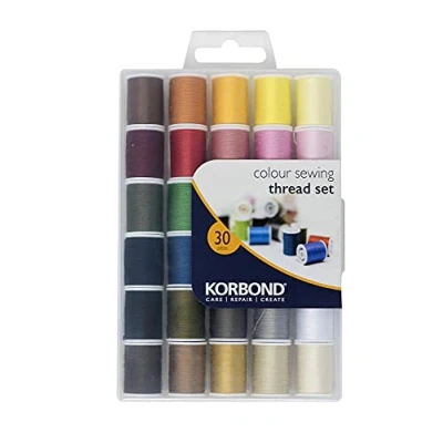 Afbeelding van Korbond 1350 m polyester naaigaren voor alle doeleinden 30 kleuren x 45 Naai en handgaren met naaimachine handwerk Inclusief zwart garen naaimachines