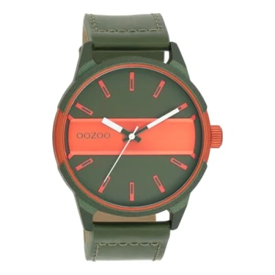 Afbeelding van Groen/fluo oranje OOZOO horloge met groene leren band C11318