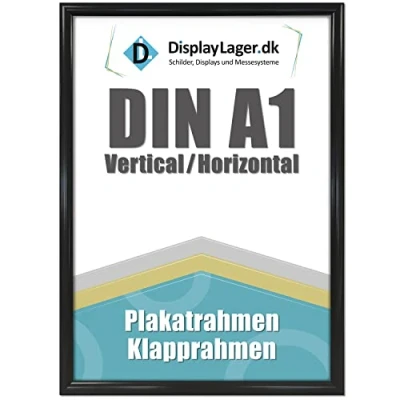 Afbeelding van DisplayLager, Deense kwaliteit A1 zwart klapframe met 25 mm aluminium profiel, ontspiegelde beschermschijf, bevestigingsmateriaal