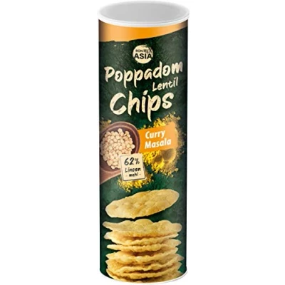 Afbeelding van BONASIA Poppadom Lens Masala Curry Chips kruidige linzenchips 62% veganistisch glutenvrij linzenmeel (1 x 70 g)