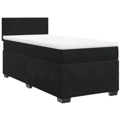 Image de vidaXL Sommier à lattes de lit avec matelas Noir 90x190 cm Velours