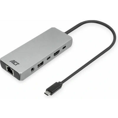 Afbeelding van ACT AC7095 USB C 4K / 8K 60Hz 6 in 1 Dockingstation HDMI Monitor 2,5 Gigabit Ethernet 10Gbps A 3,5mm audio PD pass through