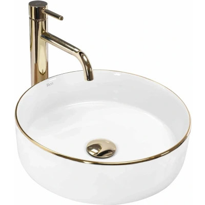 Afbeelding van REA Sami Opzetwastafel Waskom Ø 36 x 11.5 cm Glans Wit Gold Edge