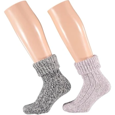 Afbeelding van Apollo Wollen sokken dames Huissok Zwart/Paars 2 Pak Maat 35/38 Fluffy Slofsokken Huissokken Warme Winter