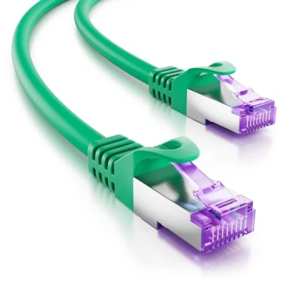 Afbeelding van deleyCON 10 m RJ45 aansluitkabel ethernetkabel netwerkkabel met ruwe kabel CAT7 S FTP PiMF afscherming Gigabit LAN SFTP koper DSL Switch Router Patchpaneel groen