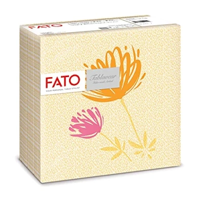 Afbeelding van Fato Droge papieren servetten, Airlaid, stofeffect, pak van 50 afmeting 40 x 40, in 4 gevouwen, magnolia mandarijn motief