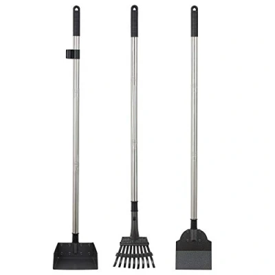 Afbeelding van Hondenpoepschep van metaal, hark met verstelbare lengte 84/98 cm, lange handgreep, grote veegschep (N2 stuks)